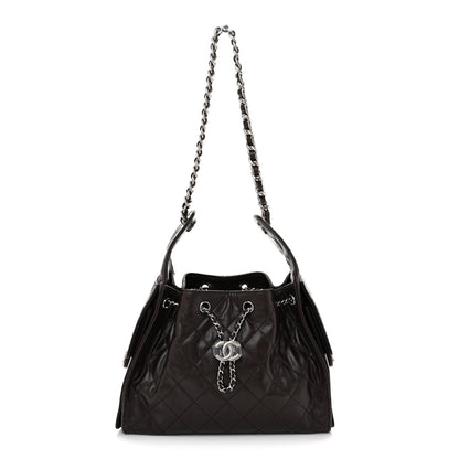 Chanel Shiny Crumpled Calfskin Quilted Small Chanel 25 Handbag Dark Brown 1 of 10