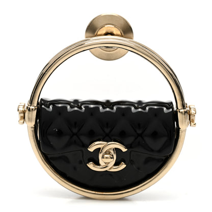 Chanel Metal Resin Quilted Flap Bag Hoop Brooch Black Gold 1 of 5