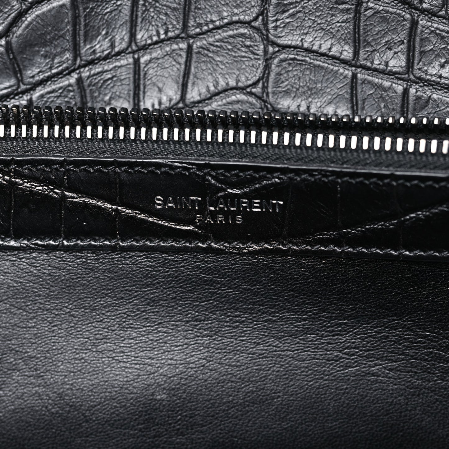 Calfskin Crocodile Embossed Large College Monogram Satchel Black