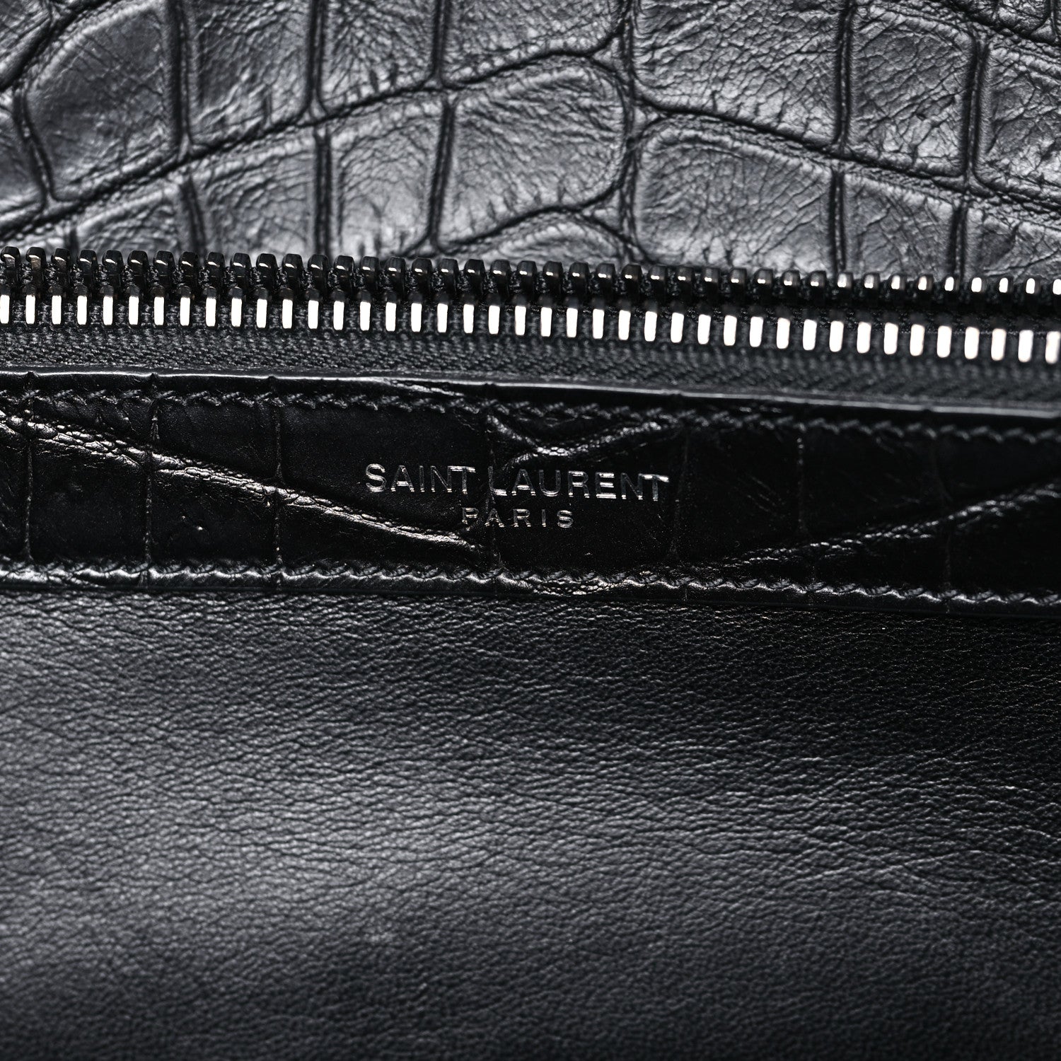 Saint Laurent Calfskin Crocodile Embossed Large College Monogram Satchel Black 7 of 11