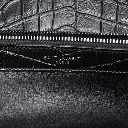 Saint Laurent Calfskin Crocodile Embossed Large College Monogram Satchel Black 7 of 11
