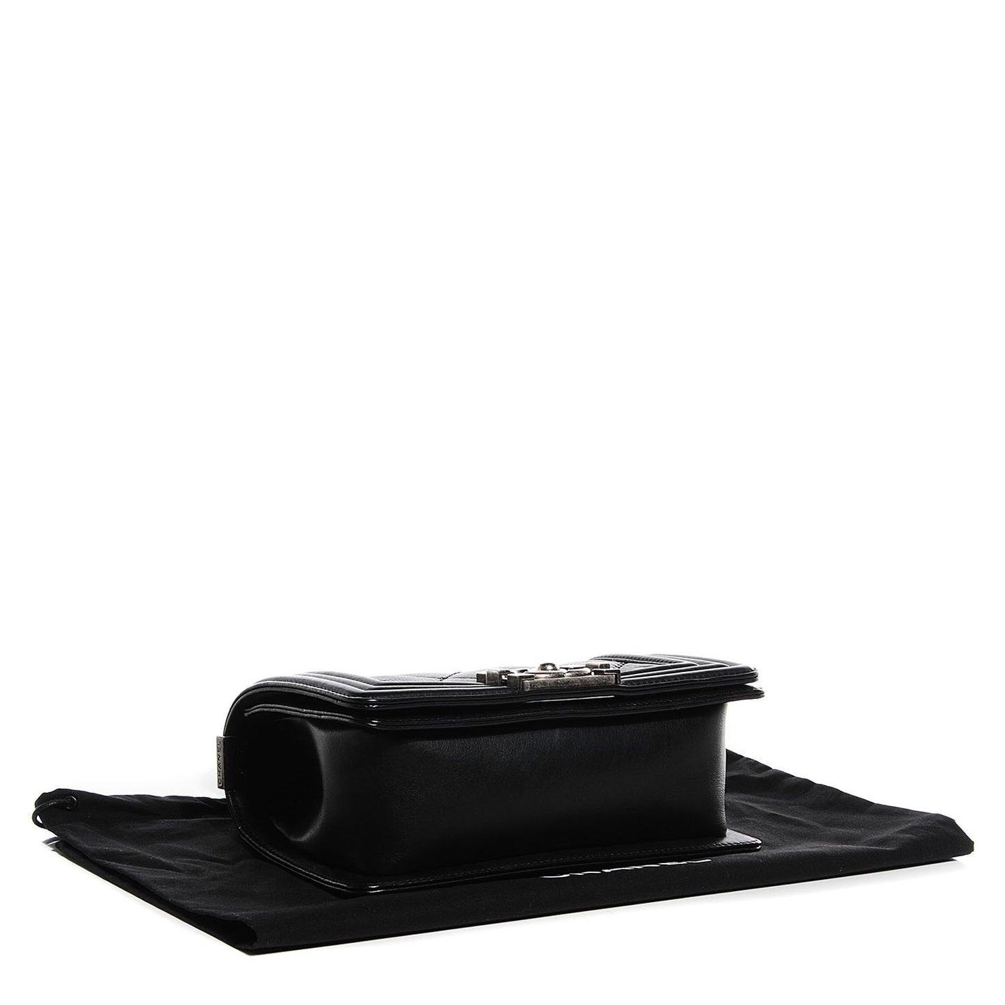 Calfskin Double Stitch Small Boy Flap Black