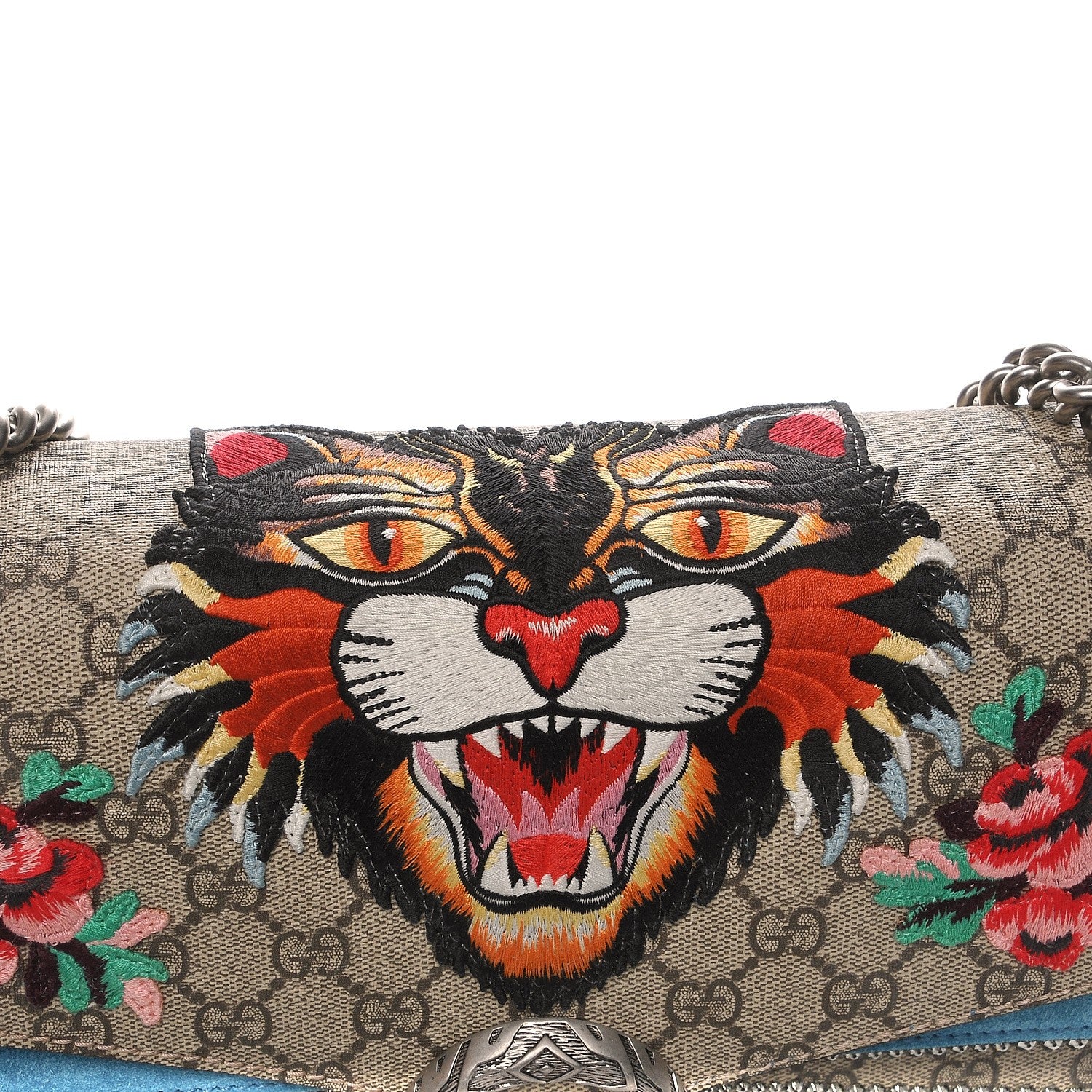 Gucci GG Supreme Monogram Angry Cat Embroidered Medium Dionysus Shoulder Bag Beige Ultramarine 6 of 9