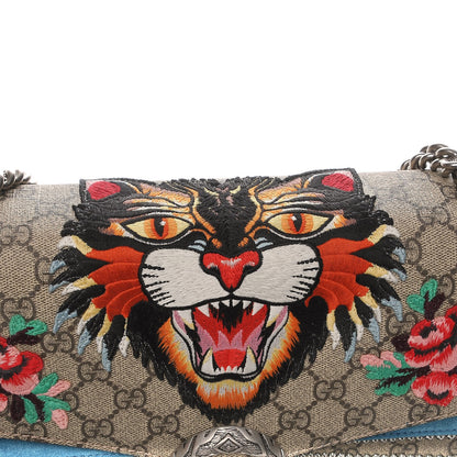 Gucci GG Supreme Monogram Angry Cat Embroidered Medium Dionysus Shoulder Bag Beige Ultramarine 6 of 9