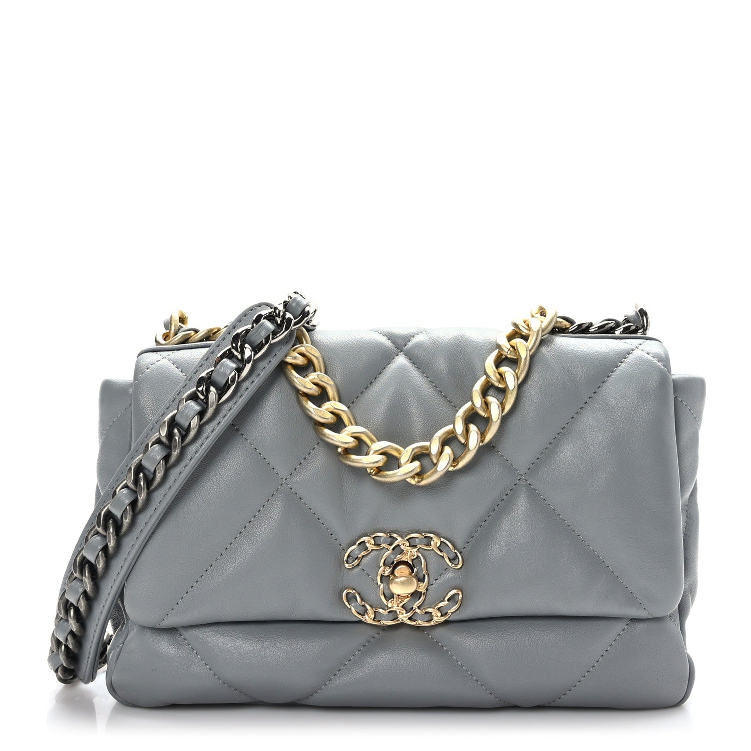 Chanel Goatskin Quilted Medium Chanel 19 Flap Grey 1 of 10