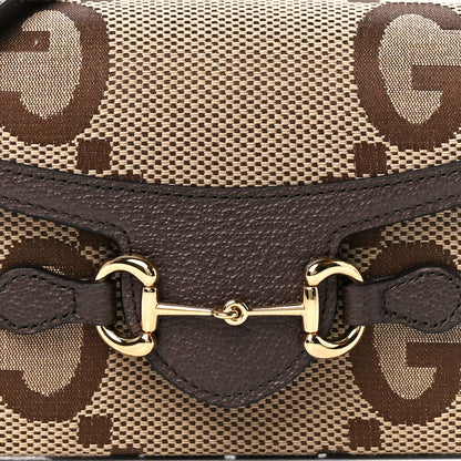 Gucci Monogram Jumbo GG Textured Dollar Calfskin Mini Horsebit 1955 Shoulder Bag Camel Ebony New Acero 8 of 12