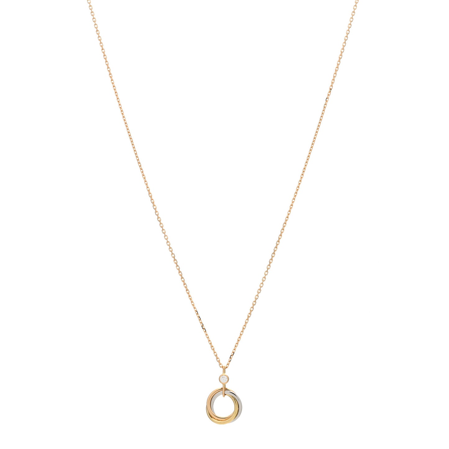 18K Pink Yellow White Gold Diamond Trinity Pendant Necklace