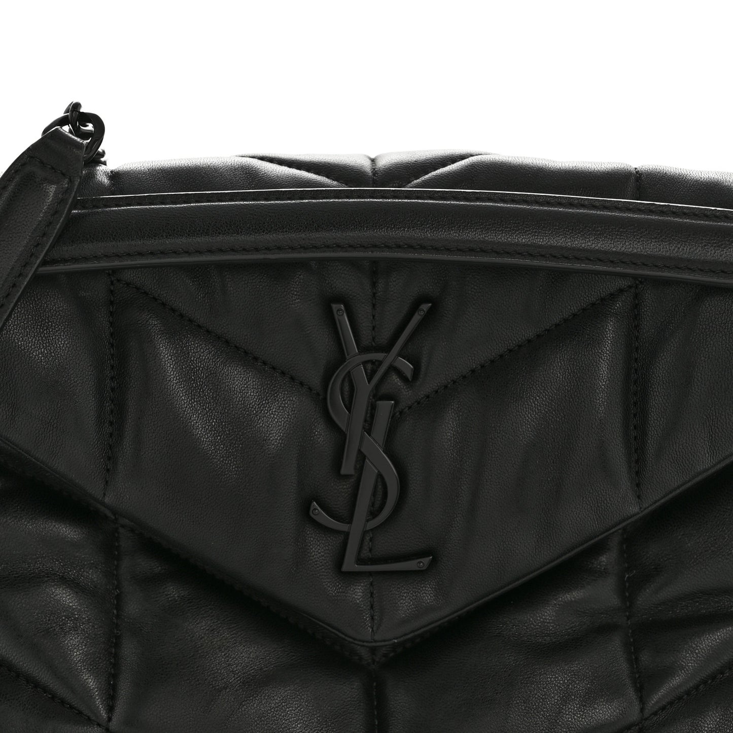 Lambskin Quilted Monogram Monochrome Small Loulou Puffer Chain Satchel Black