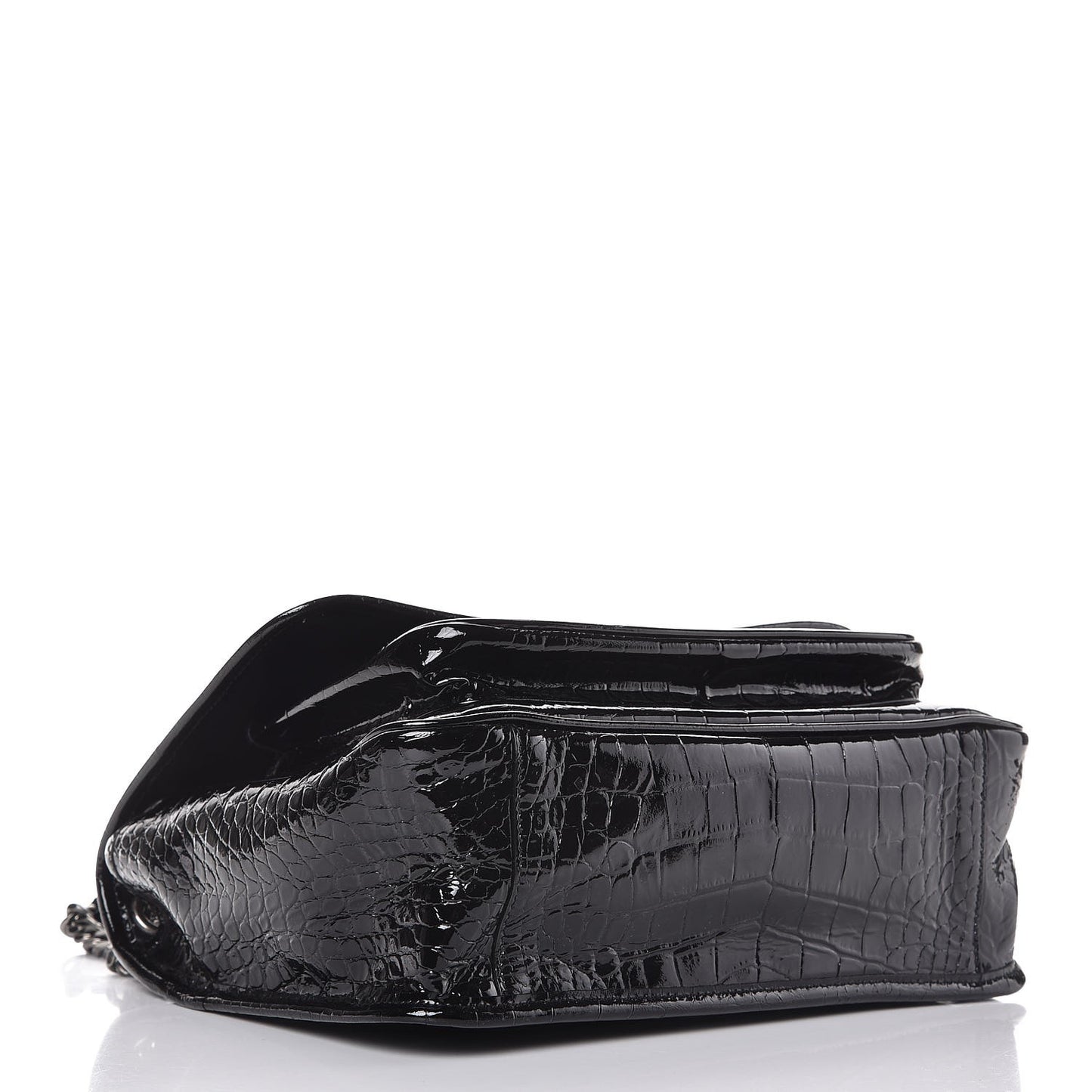 Patent Crocodile Embossed Lambskin Monogram Medium Niki Chain Satchel Black