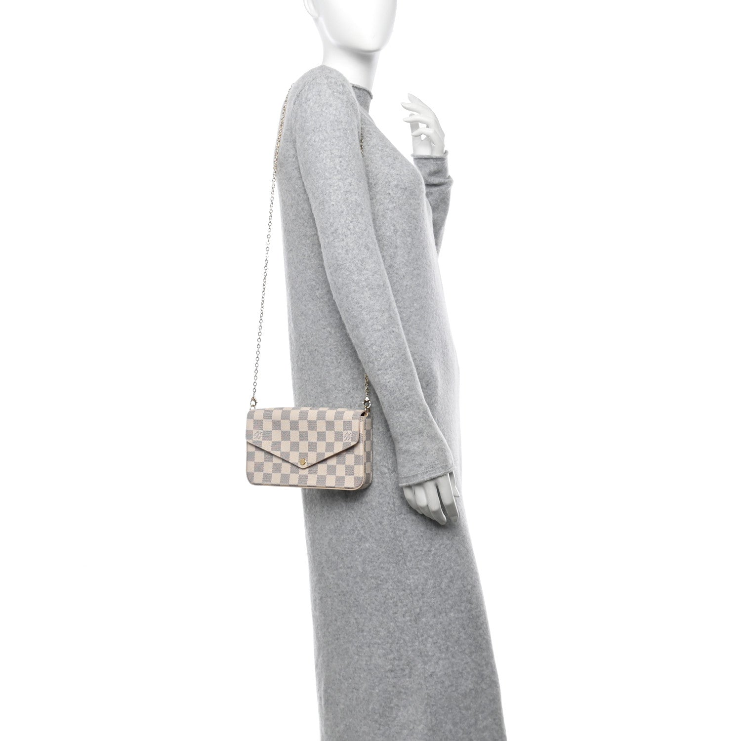 Louis Vuitton Damier Azur Pochette Felicie Chain Wallet Rose Ballerine 2 of 12