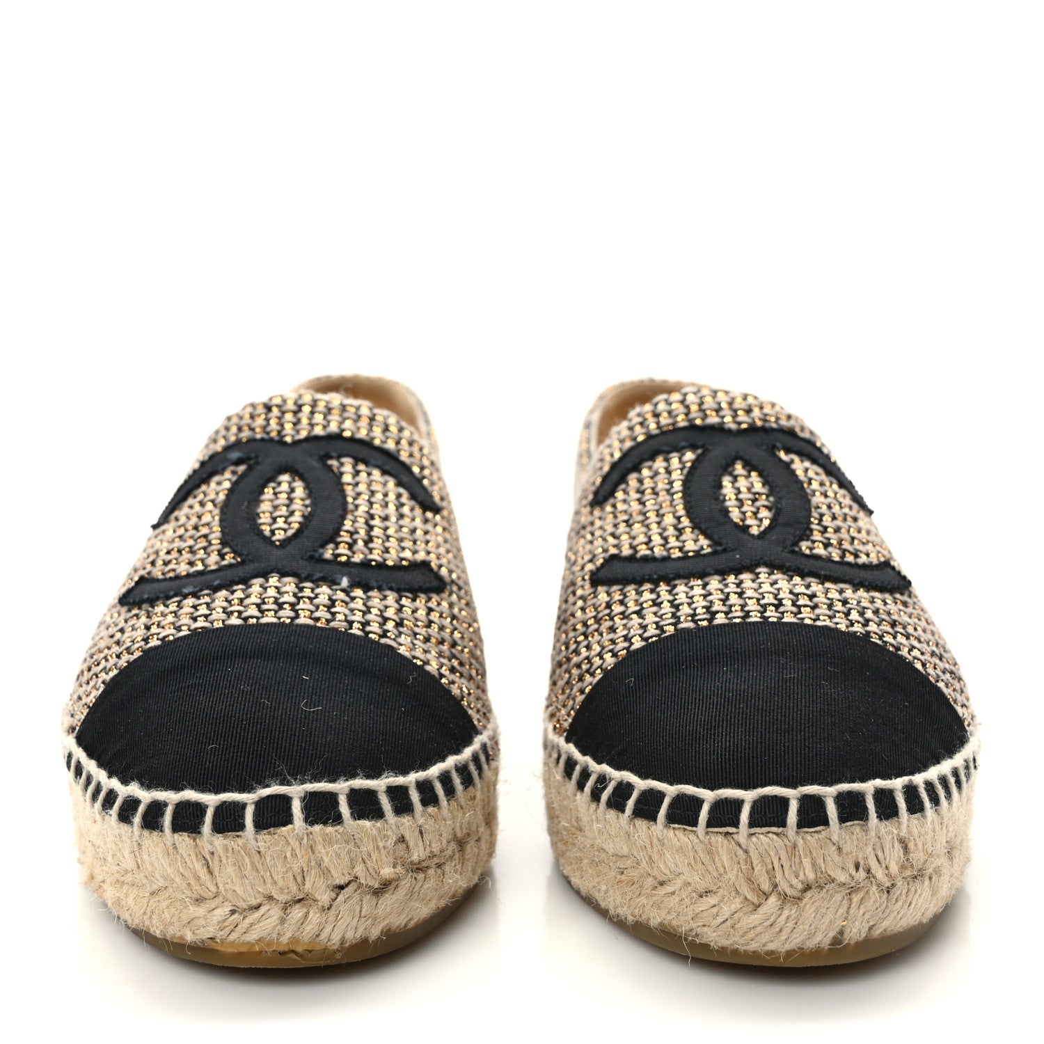 Chanel Metallic Tweed Grosgrain CC Espadrilles 38 Black Gold 3 of 10