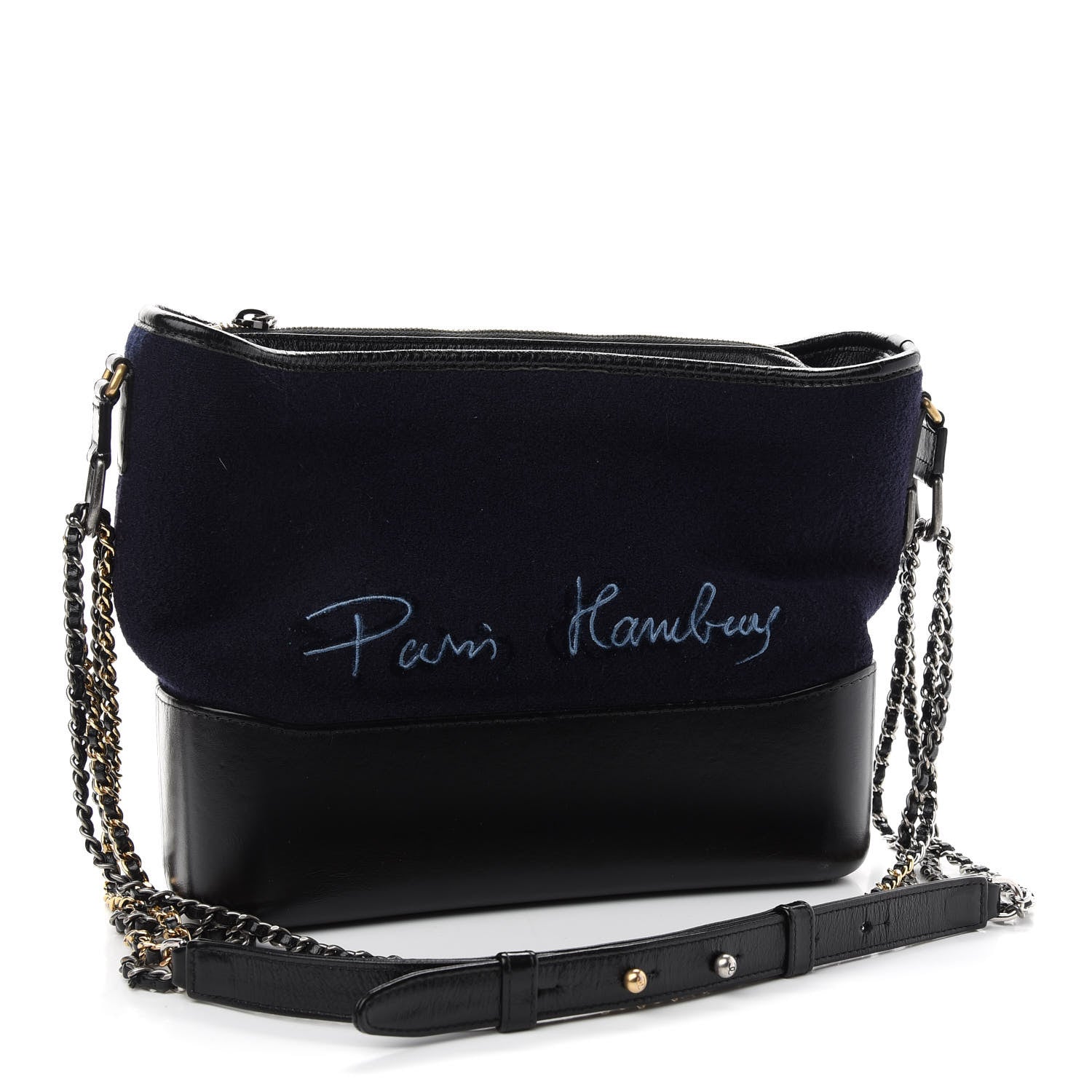 Chanel Wool Embroidered Medium Gabrielle Hobo Dark Navy Blue 3 of 9