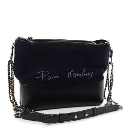 Chanel Wool Embroidered Medium Gabrielle Hobo Dark Navy Blue 3 of 9