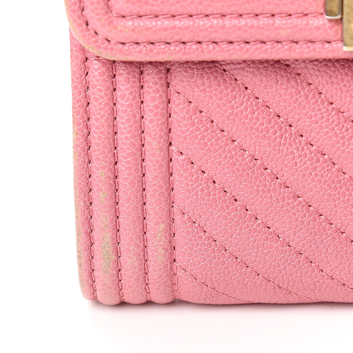 Chanel Iridescent Caviar Chevron Quilted Boy Compact Wallet Dark Pink 9 of 14