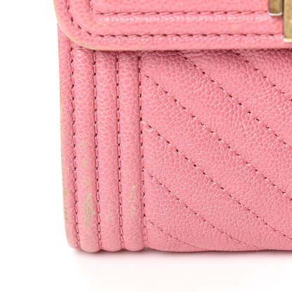 Chanel Iridescent Caviar Chevron Quilted Boy Compact Wallet Dark Pink 9 of 14