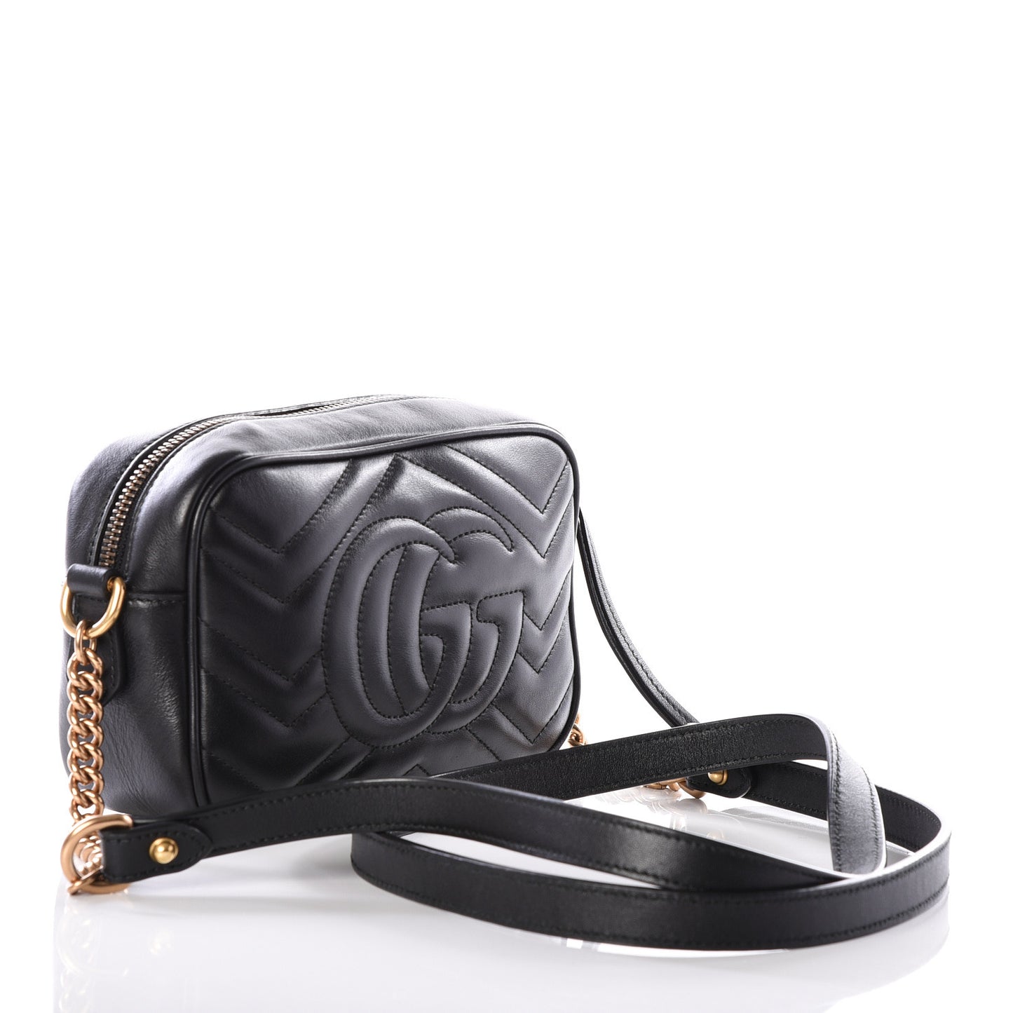 Calfskin Matelasse Mini GG Marmont Chain Shoulder Bag Black