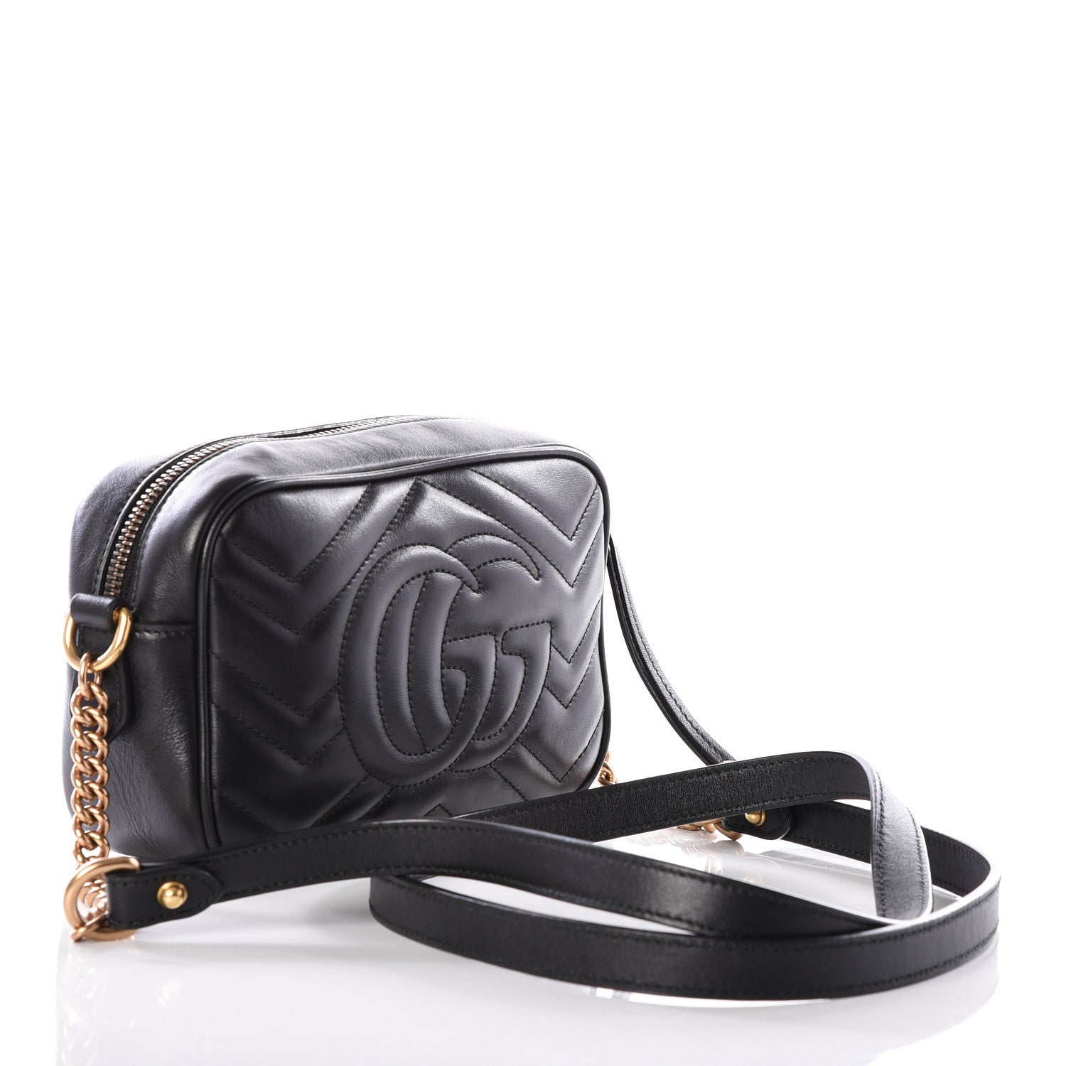 Gucci Calfskin Matelasse Mini GG Marmont Chain Shoulder Bag Black 2 of 10