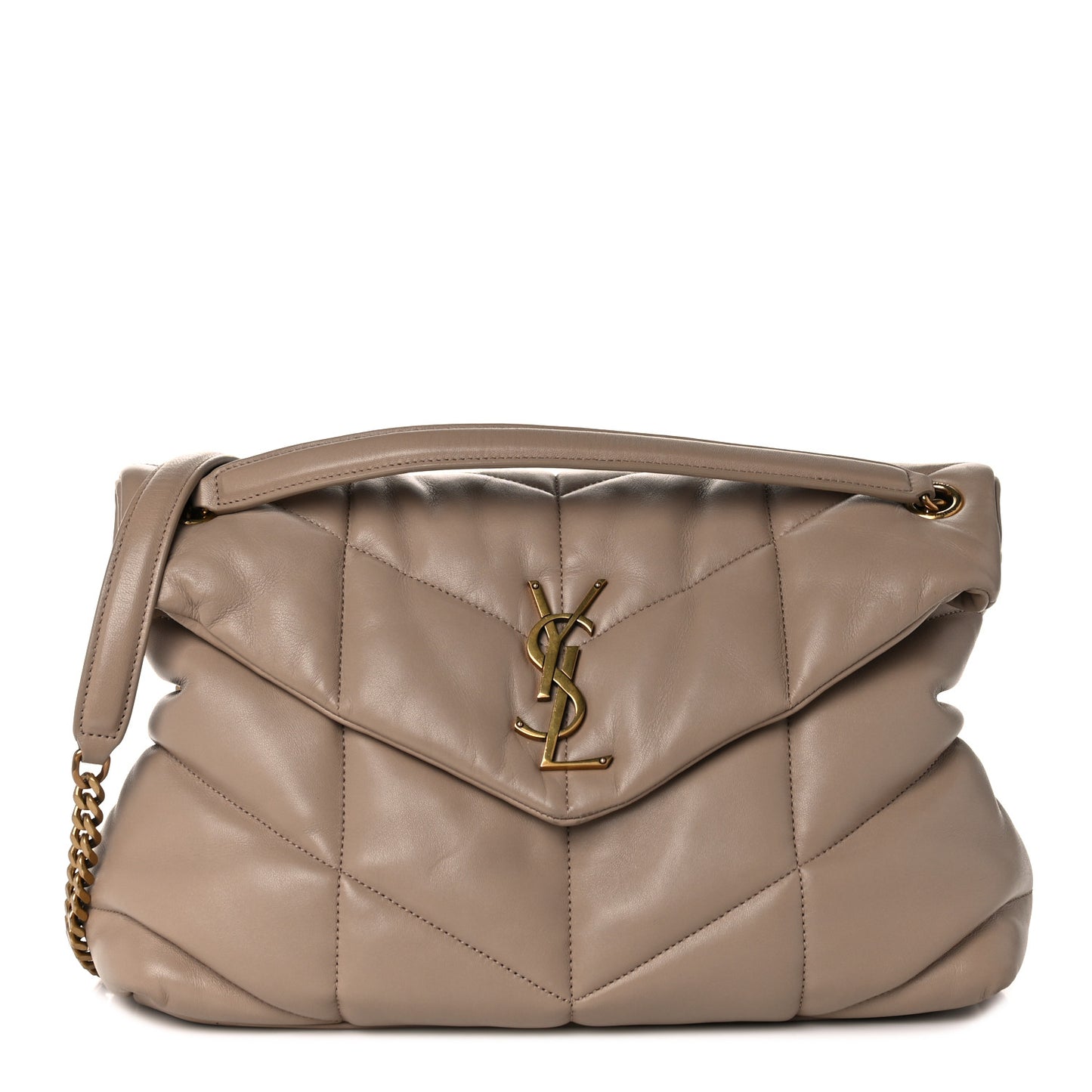 Lambskin Quilted Medium Loulou Puffer Monogram Chain Satchel Dark Beige