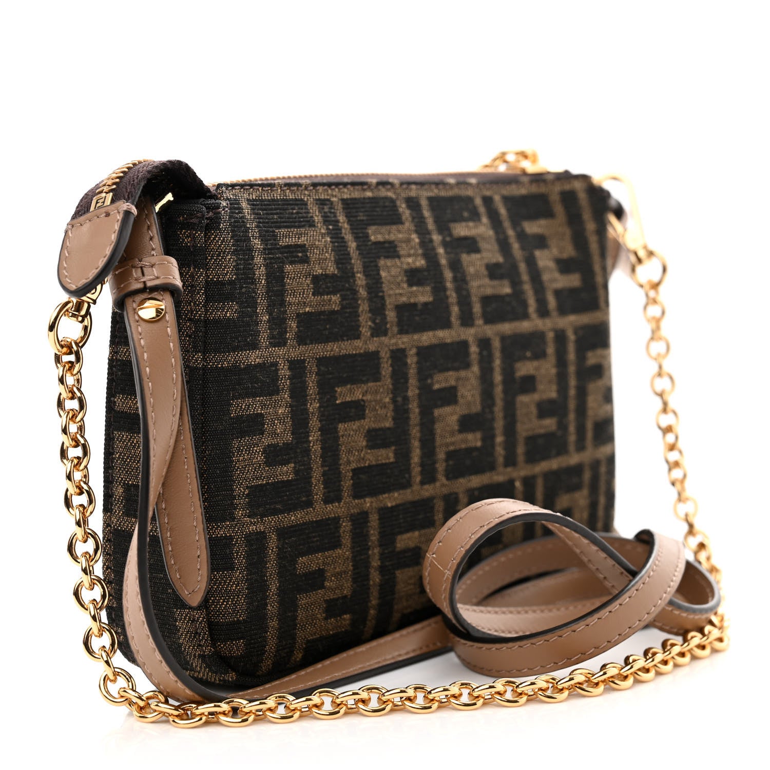 Fendi Fabric Jacquard Vitello Grace FF 1974 Baguette Pouch Tobacco Moro Sand 3 of 10