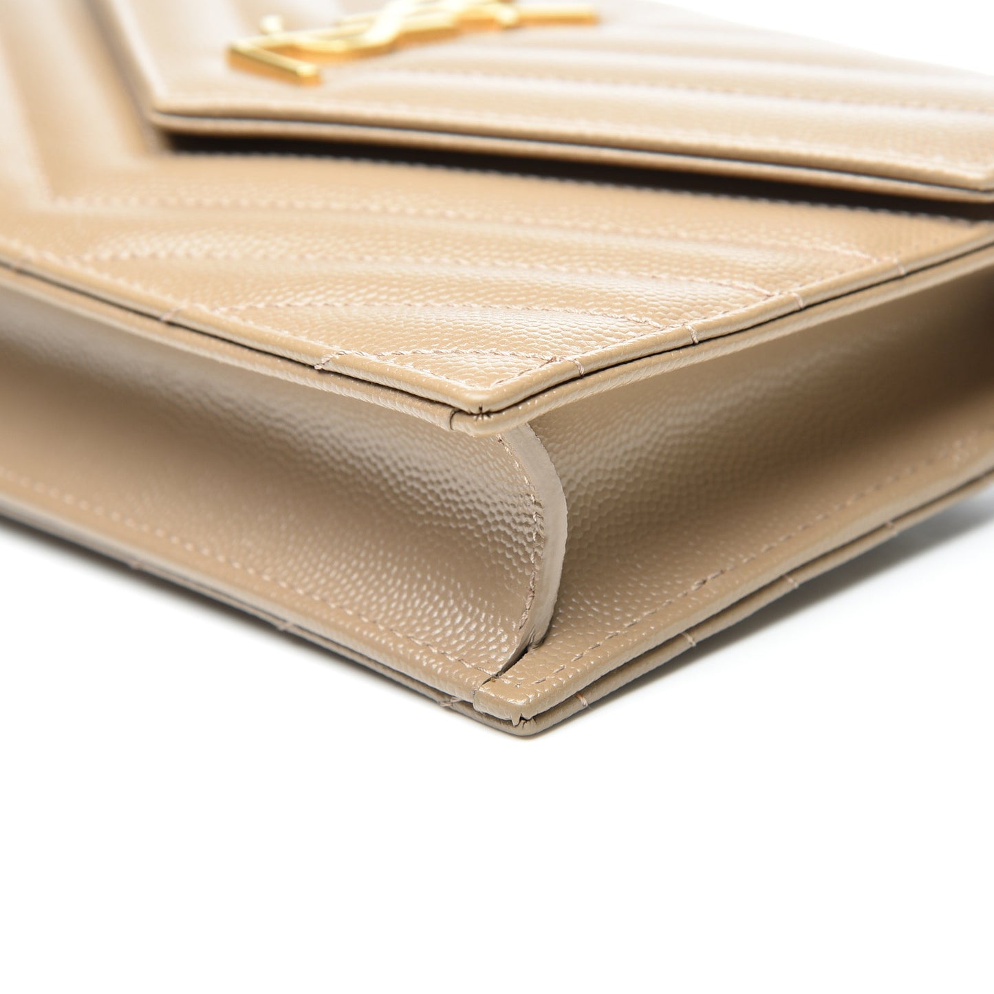 Grain De Poudre Matelasse Chevron Monogram Envelope Chain Wallet Taupe