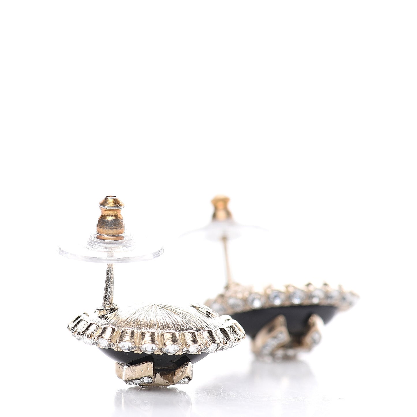 Crystal Enamel CC Round Earrings Light Gold Black