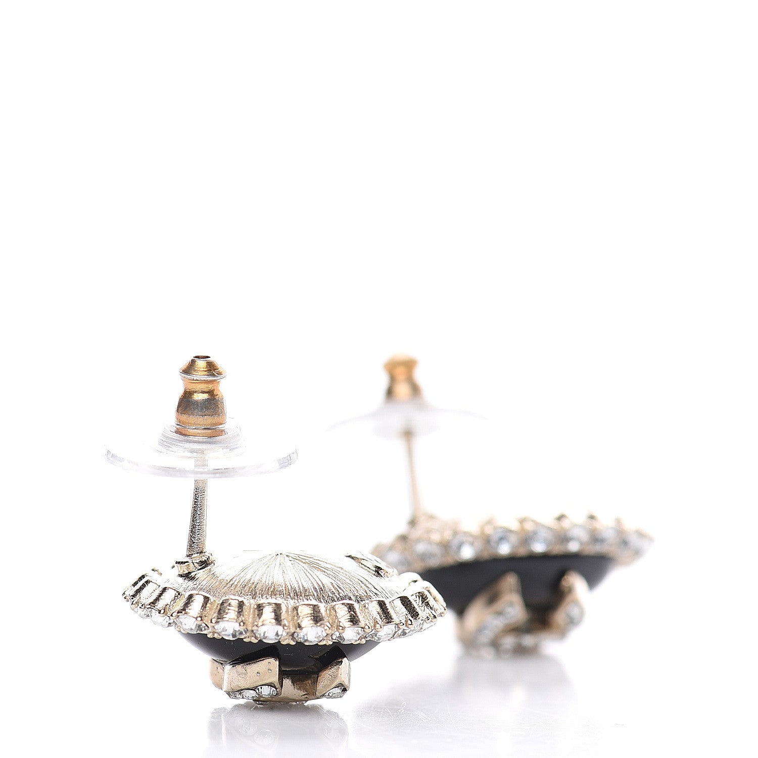 Chanel Crystal Enamel CC Round Earrings Light Gold Black 3 of 5