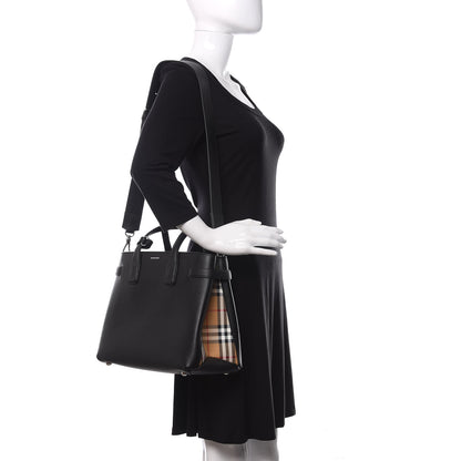 Burberry Grainy Calfskin House Check Medium Banner Tote Black 2 of 10