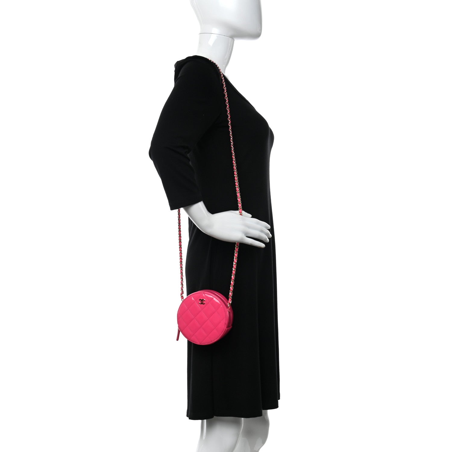 Chanel Patent Quilted Round Clutch With Chain Dark Pink 2 of 12