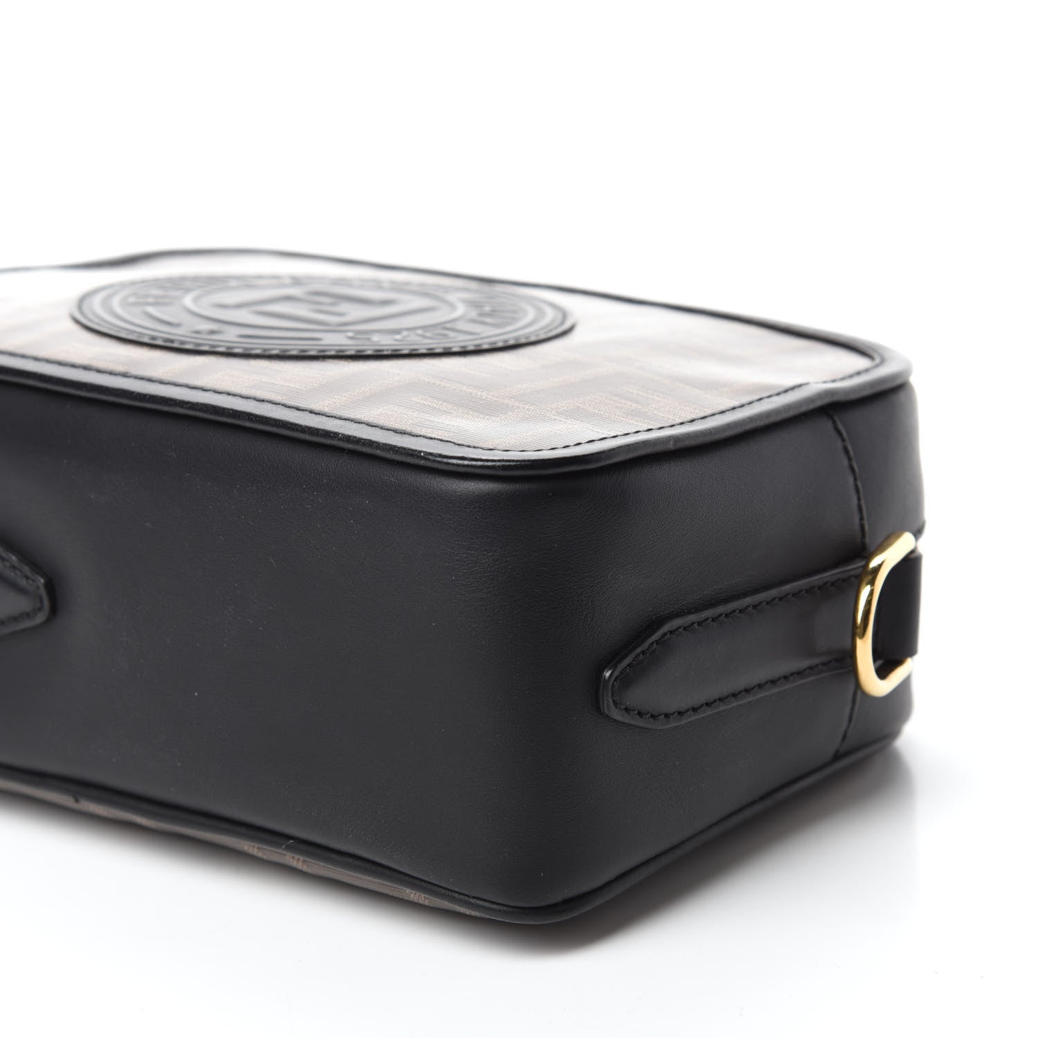 Fendi Glazed Fabric Vitello Century F is Fendi FF 1974 Stamp Patch Camera Case Mogano Panna Black 7 of 10