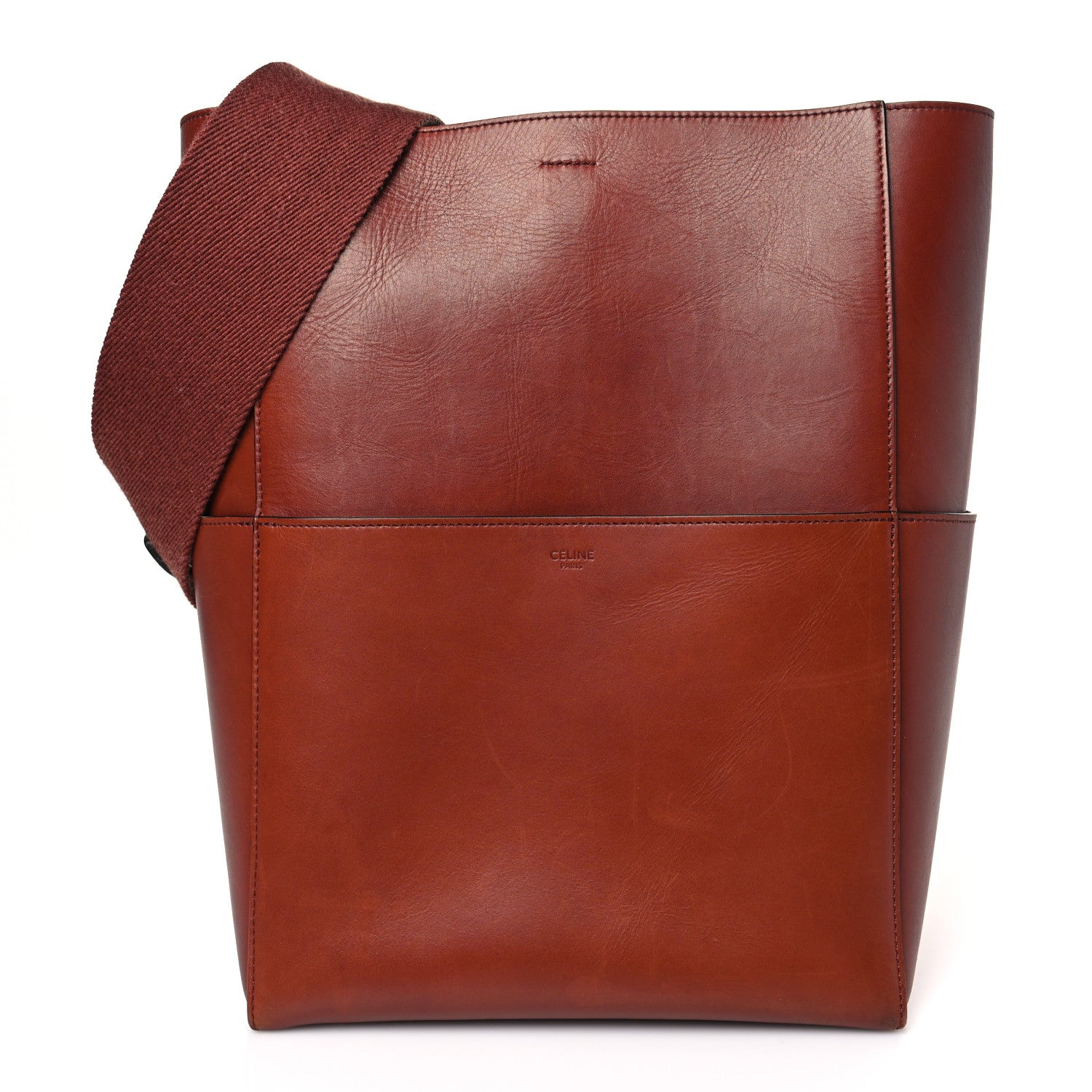 Celine Natural Calfskin Sangle Bucket Bag Red Wood 1 of 11