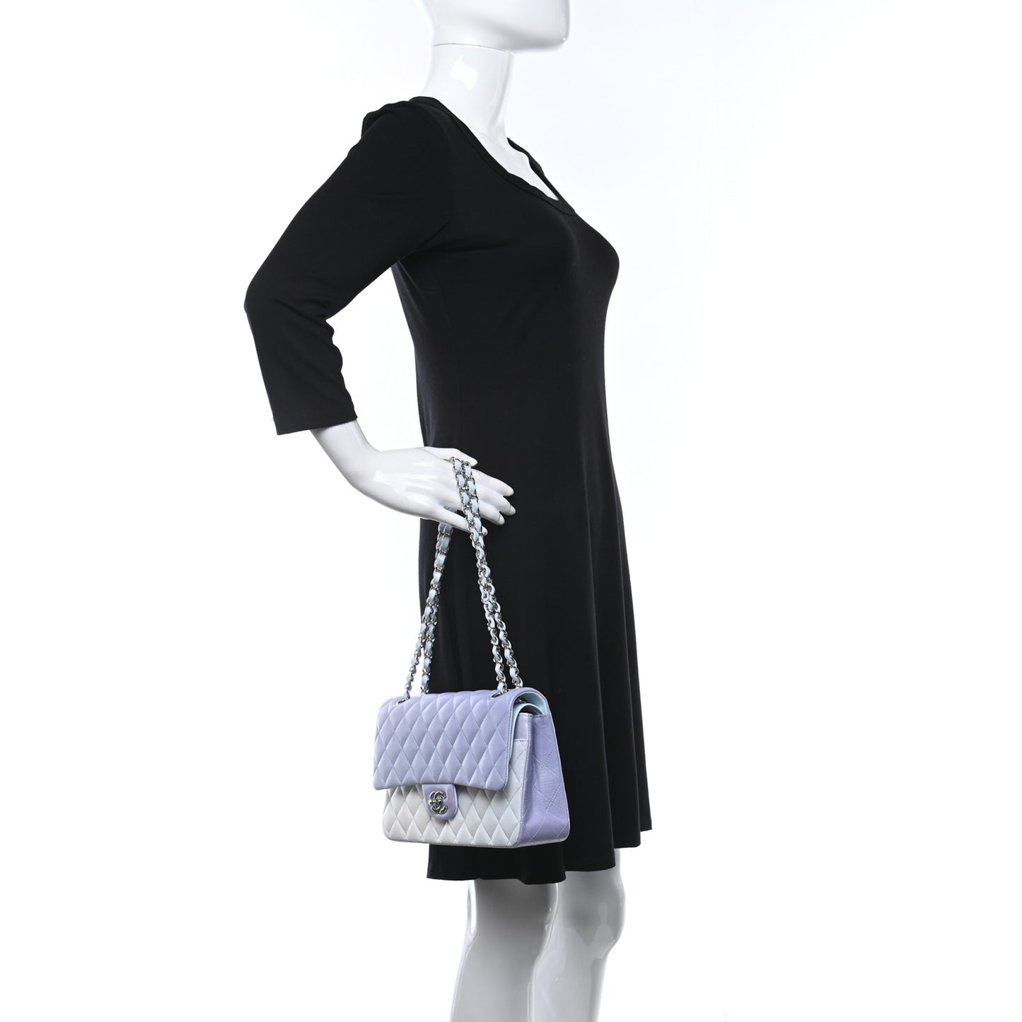 Perforated Lambskin Quilted Medium Double Flap Light Blue Light Purple White