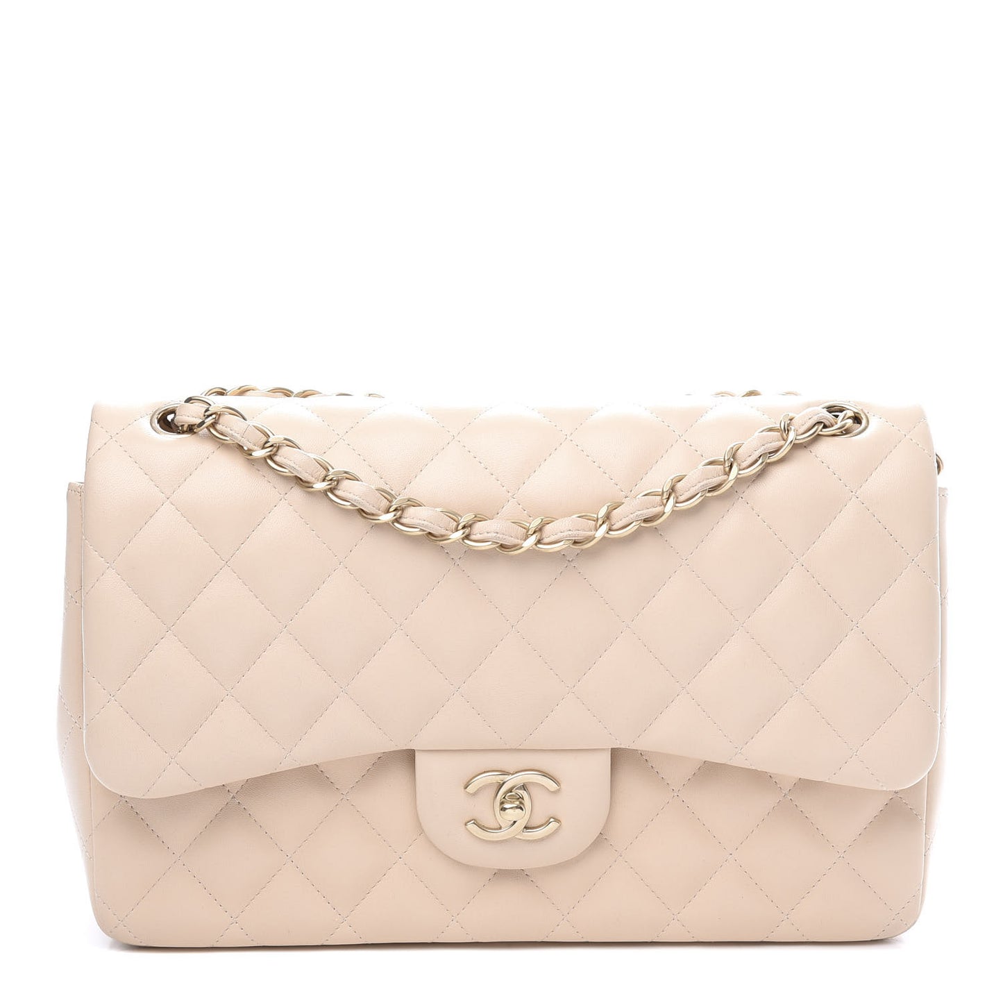 Lambskin Quilted Jumbo Double Flap Beige Clair