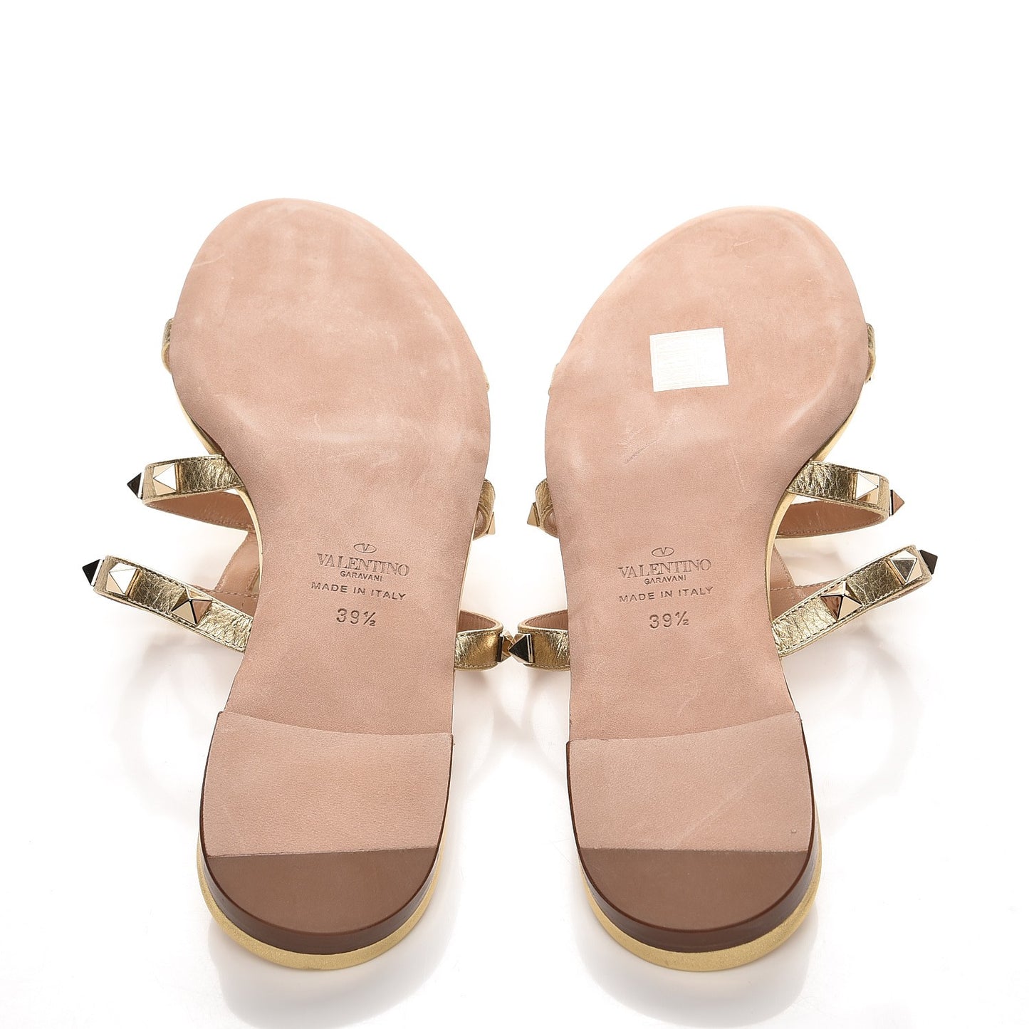Metallic Grained Calfskin Rockstud Caged Flat Slide Sandals 39.5 Mekong