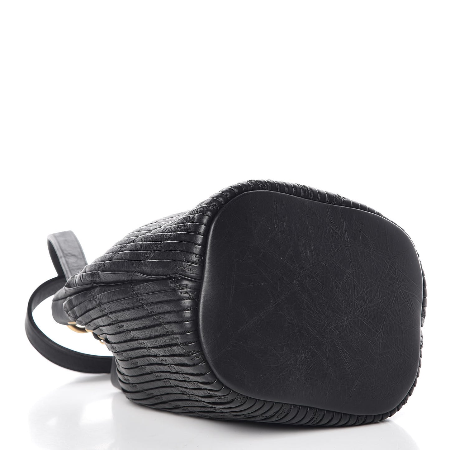 Iridescent Crumpled Calfskin Coco Pleats Small Drawstring Bag Black