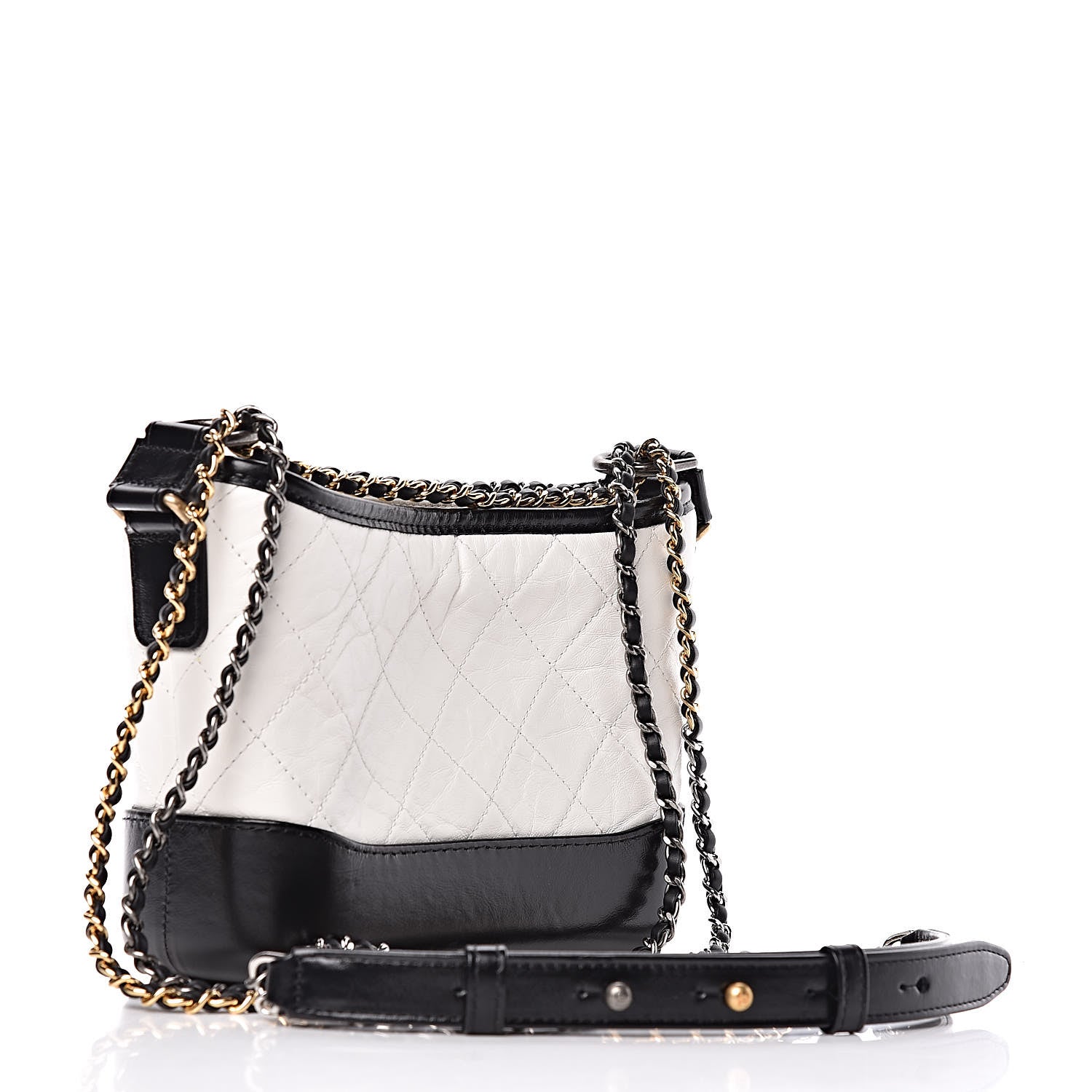 Chanel Aged Calfskin Quilted Small Gabrielle Hobo Black White 3 of 13