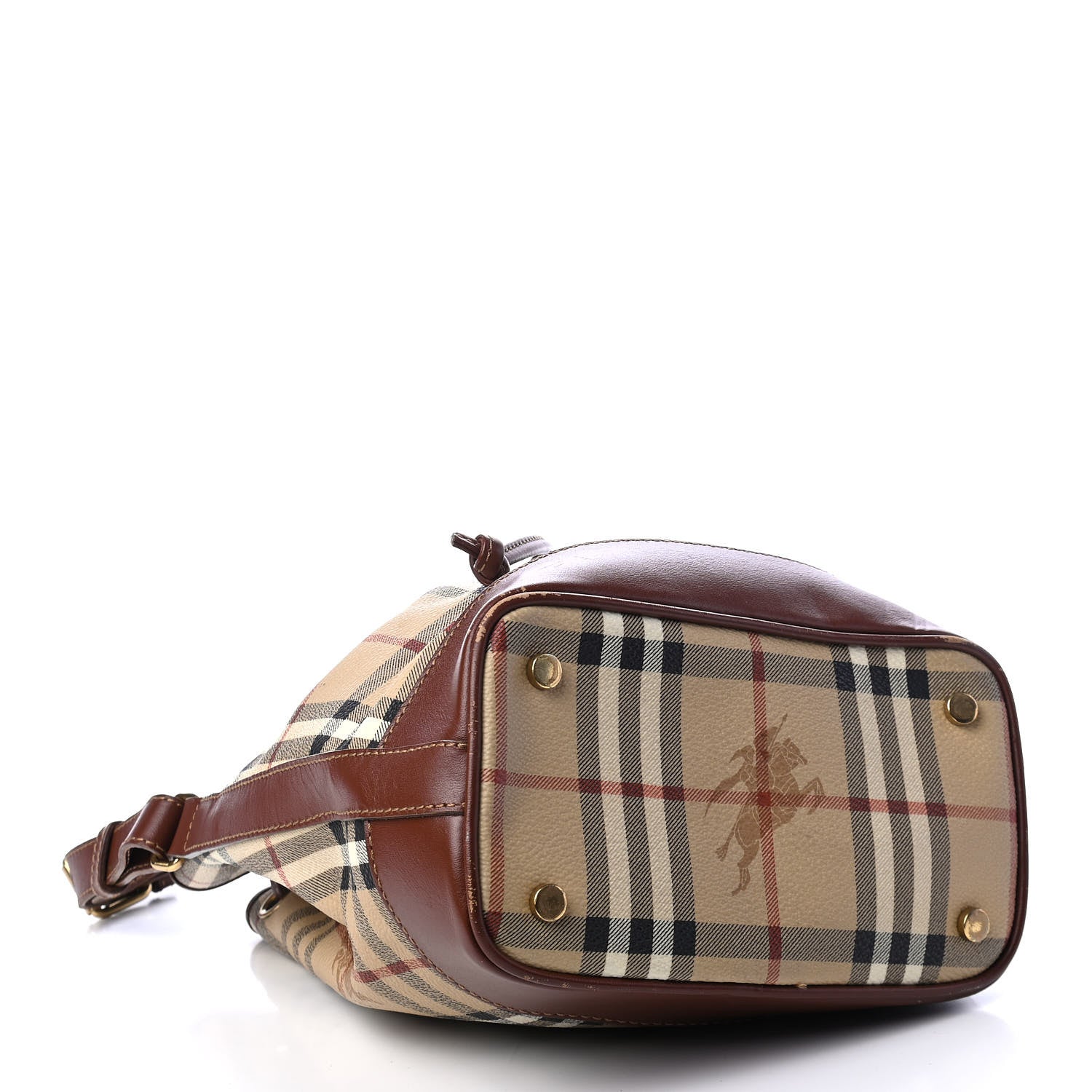 Burberry Haymarket Check Drawstring Bucket Bag Brown 4 of 8