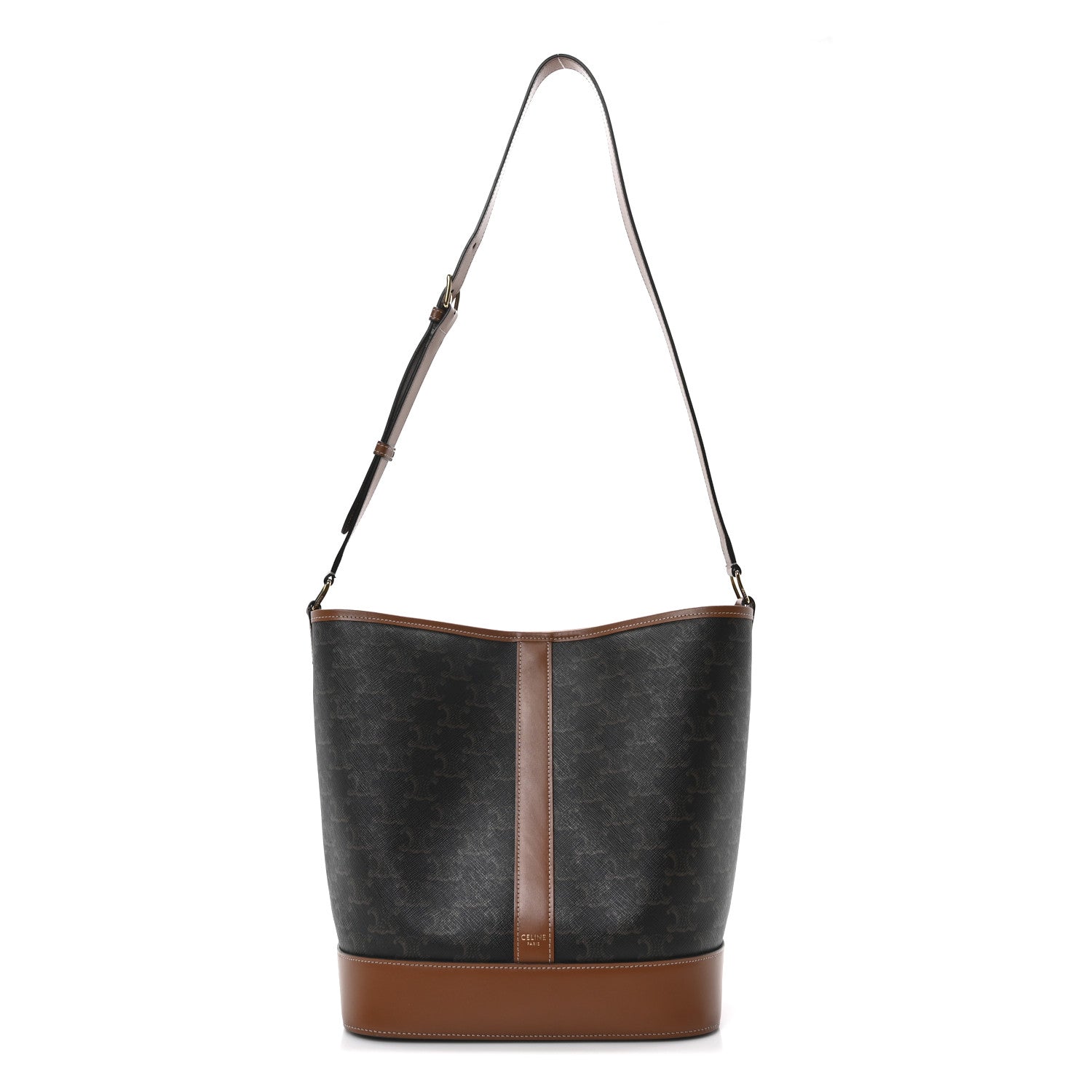Celine Triomphe Canvas Calfskin Medium Bucket Bag Tan 1 of 10