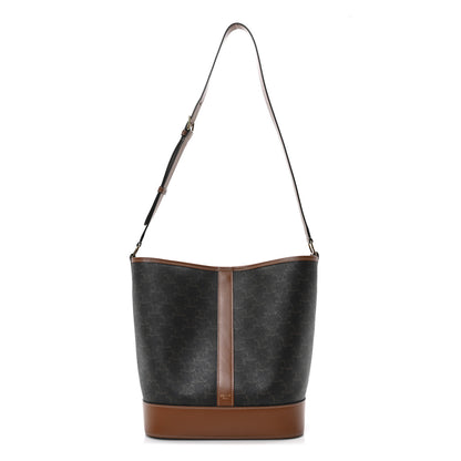 Celine Triomphe Canvas Calfskin Medium Bucket Bag Tan 1 of 10