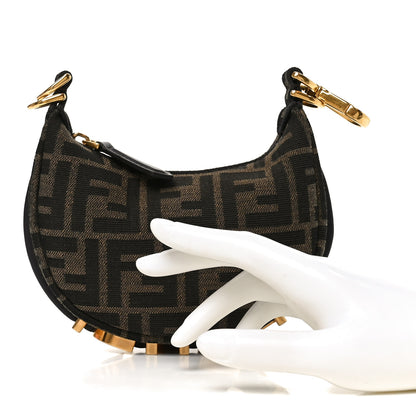 Fendi Fabric Jacquard FF 1974 Nano Fendigraphy Hobo Charm Tobacco Moro 2 of 10