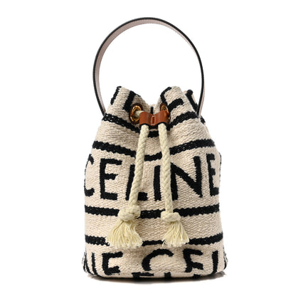 Celine All Over Textile Calfskin Striped Teen Drawstring Bag White Black 1 of 8
