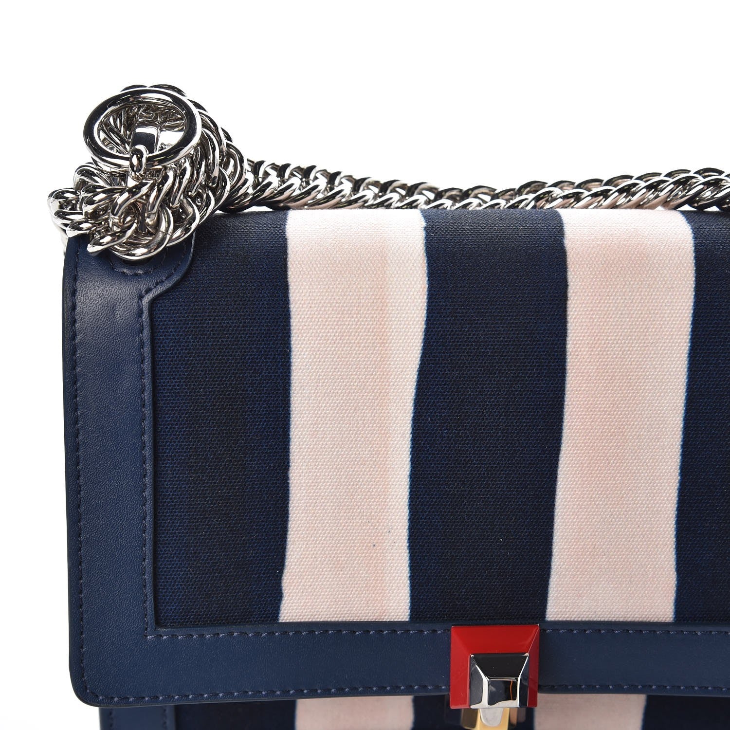 Fendi Canvas Calfskin Striped Small Kan I Shoulder Bag Midnight Blue 9 of 10