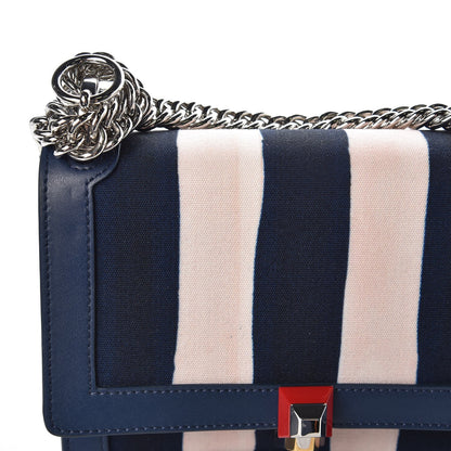 Fendi Canvas Calfskin Striped Small Kan I Shoulder Bag Midnight Blue 9 of 10