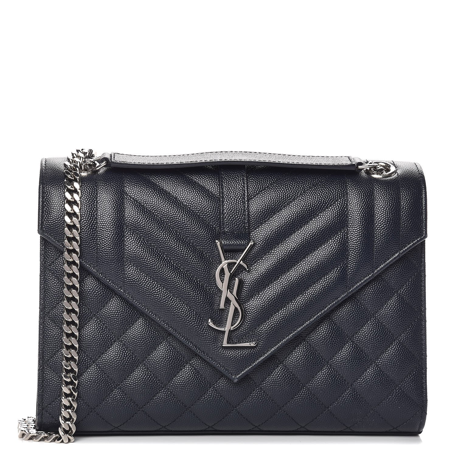 Saint Laurent Grain De Poudre Textured Mixed Matelasse Triquilt Medium Monogram Satchel Deep Marine 1 of 10