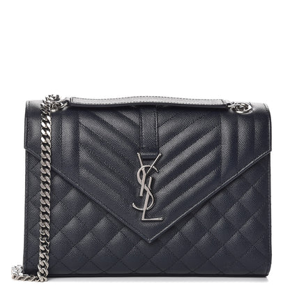 Saint Laurent Grain De Poudre Textured Mixed Matelasse Triquilt Medium Monogram Satchel Deep Marine 1 of 10
