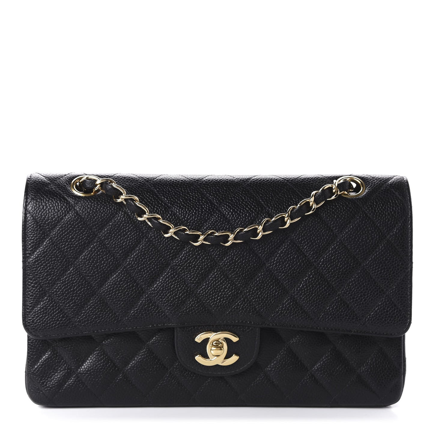 Caviar Quilted Medium Double Flap Black