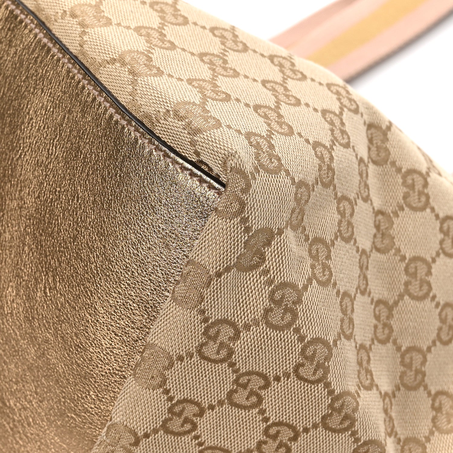 Gucci GG Monogram Medium Web Handle Bucket Tote Pink Gold 10 of 14
