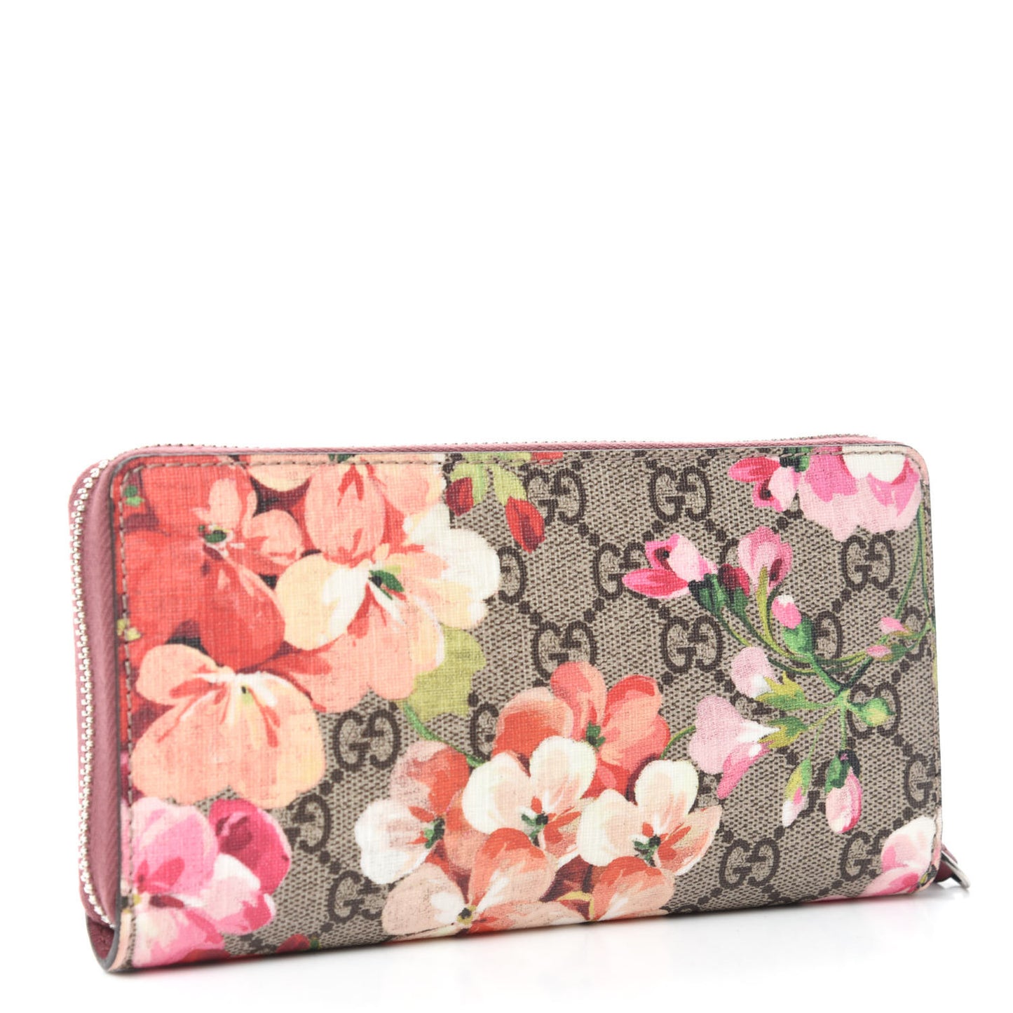 GG Supreme Monogram Blooms Zip Around Wallet Beige Multicolor Dry Rose