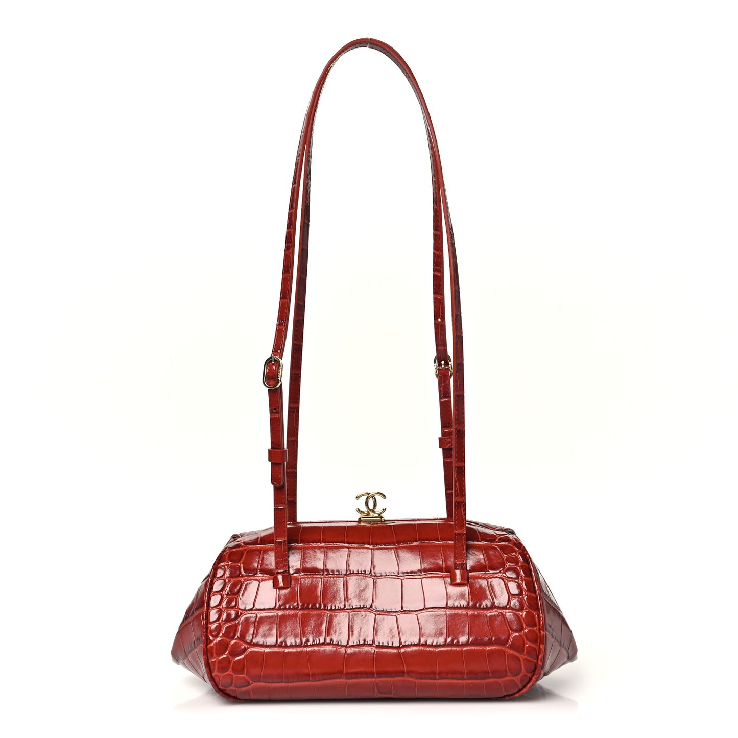 Calfskin Crocodile Embossed Pretty CC Clutch With Strap Bordeaux