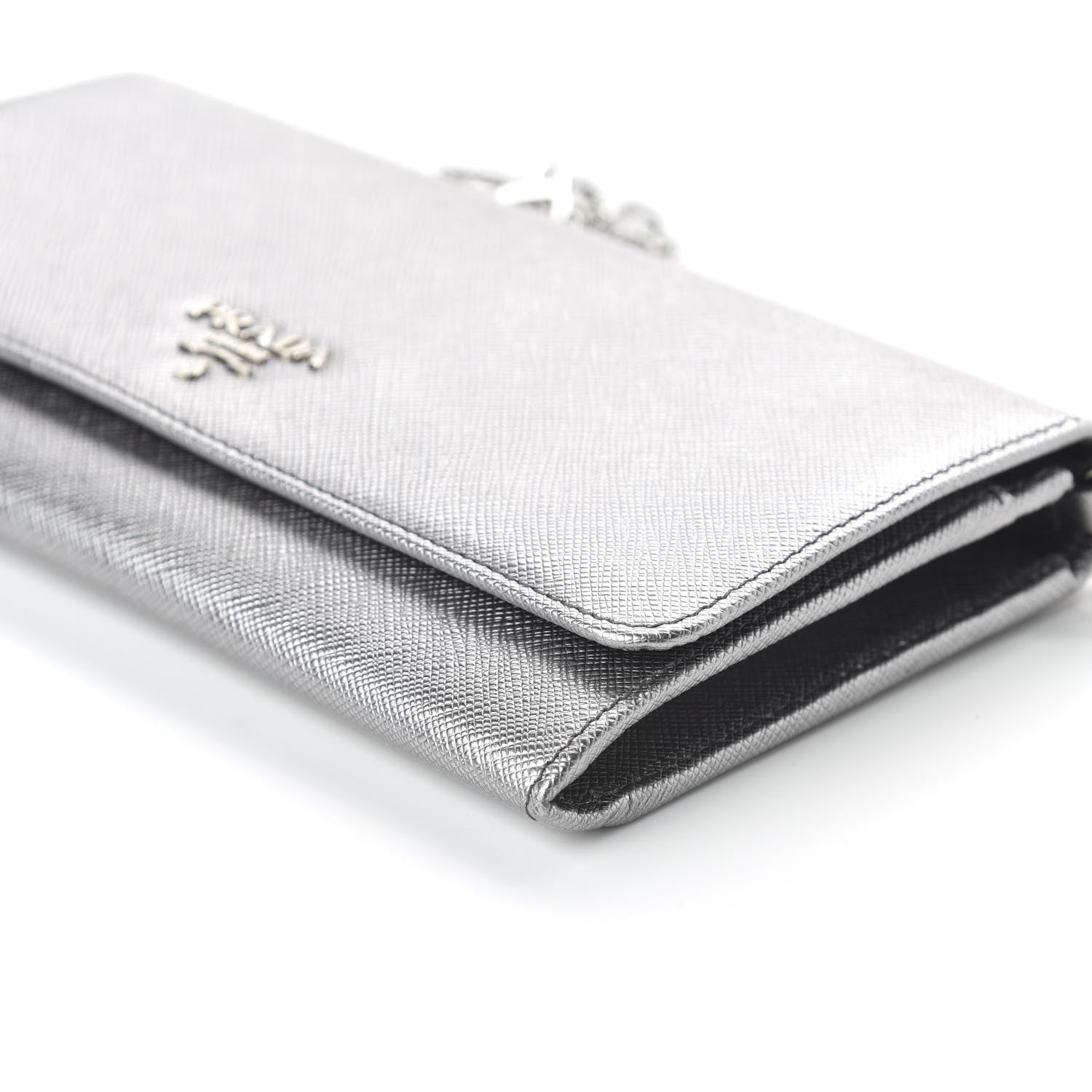 Prada Metallic Saffiano Metal Chain Wallet Cromo 7 of 10