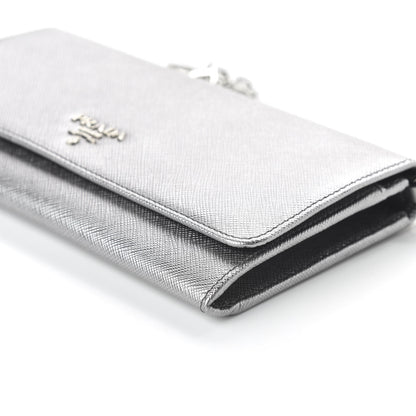 Prada Metallic Saffiano Metal Chain Wallet Cromo 7 of 10